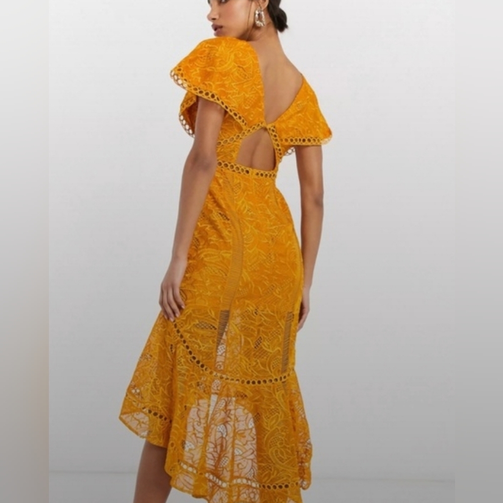 Brand New ASOS Design flutter sleeve midi dress yellow